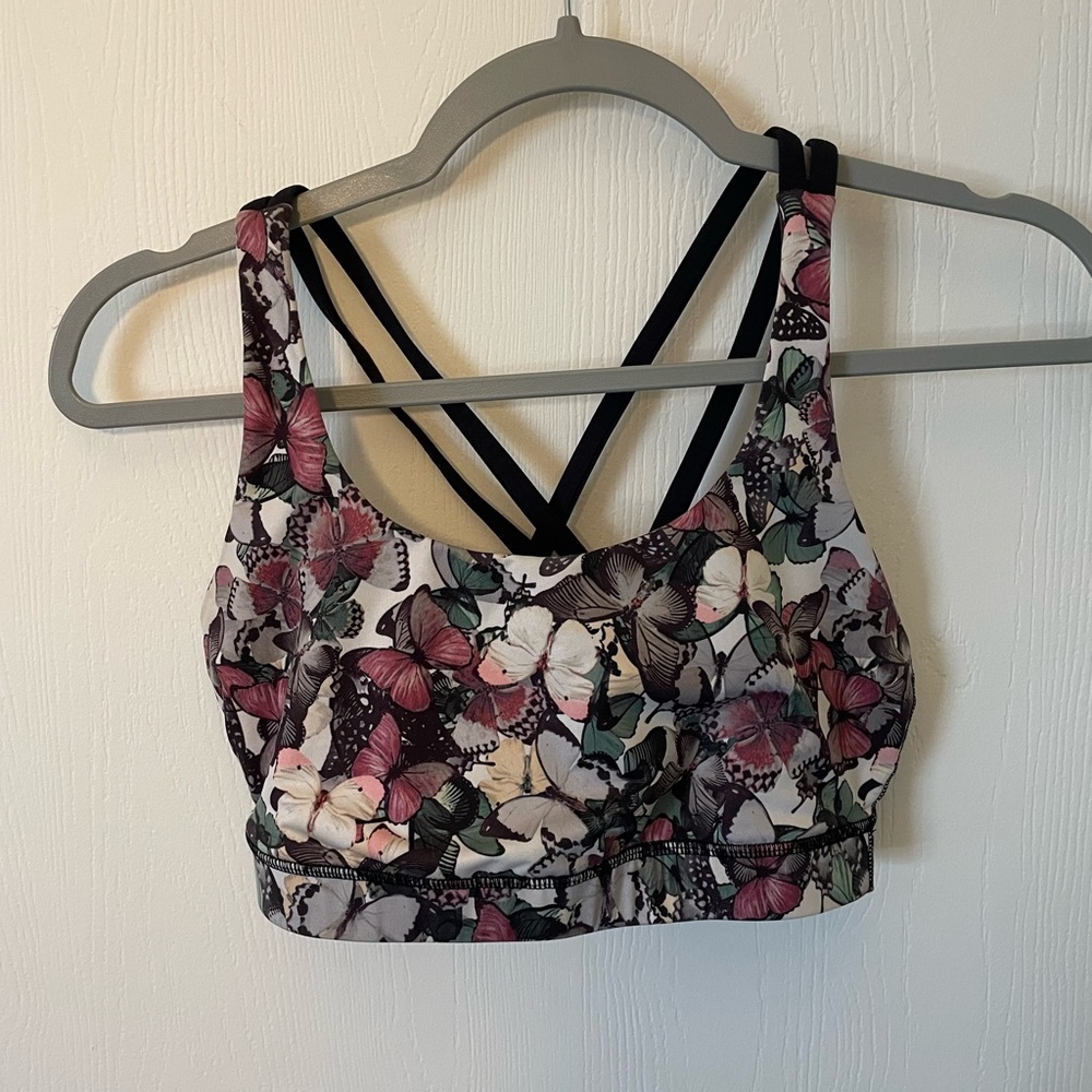 Lululemon Athletica Pink and Black Sports Bra with Strappy Design